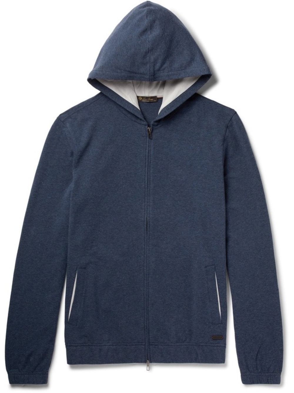 Loro Piana Mélange Stretch Cotton Jersey Zip-Up Long Sleeve Hoodie Blue Sz Large